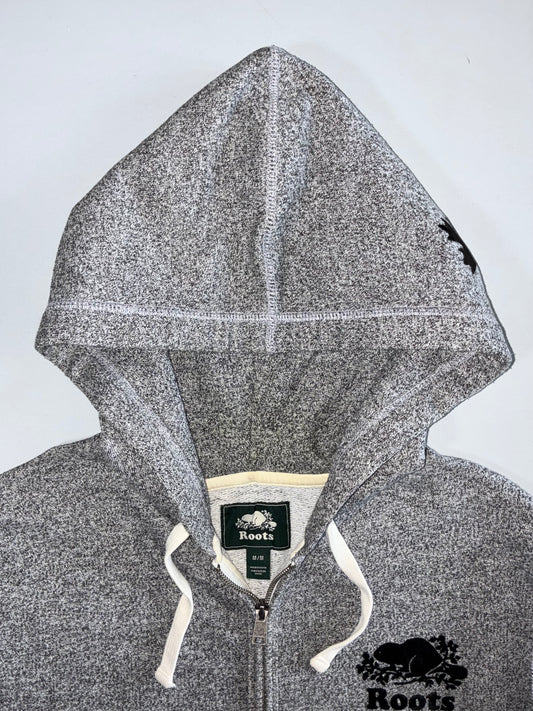 Roots Canada Beaver Logo Zip-Up Hoodie Salt & Pepper Grey (L)