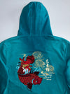 Big Train Osaka Koi Fish Embroidered Teal Hoodie (L)
