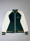 Zara Varsity Fleece Bomber Jacket “Athletic Team Est. 1975” – Green & Cream (XL)