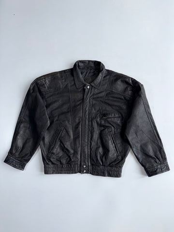 Vintage Black Leather Bomber Jacket (M)