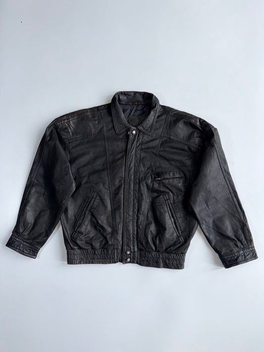 Vintage Black Leather Bomber Jacket (M)