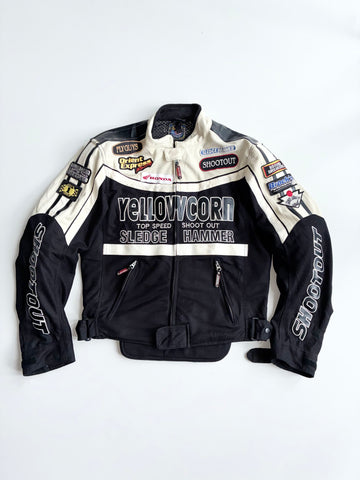 Yellow Corn Black Running Project Racing Moto Jacket with Patches Padded (L)