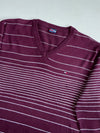 Vintage 90s Tommy Hilfiger Burgundy Striped V-Neck Sweater | Size (M)