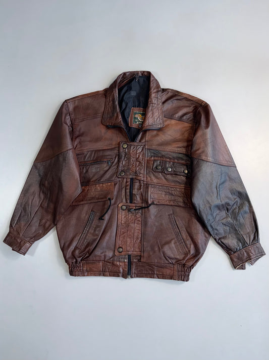 !      Pure Leather Italian Design Multi-Pocket Bomber Jacket (RARE) (XL)
