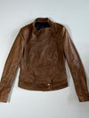System Brown Leather Jacket with Topstitched Panels (XS)