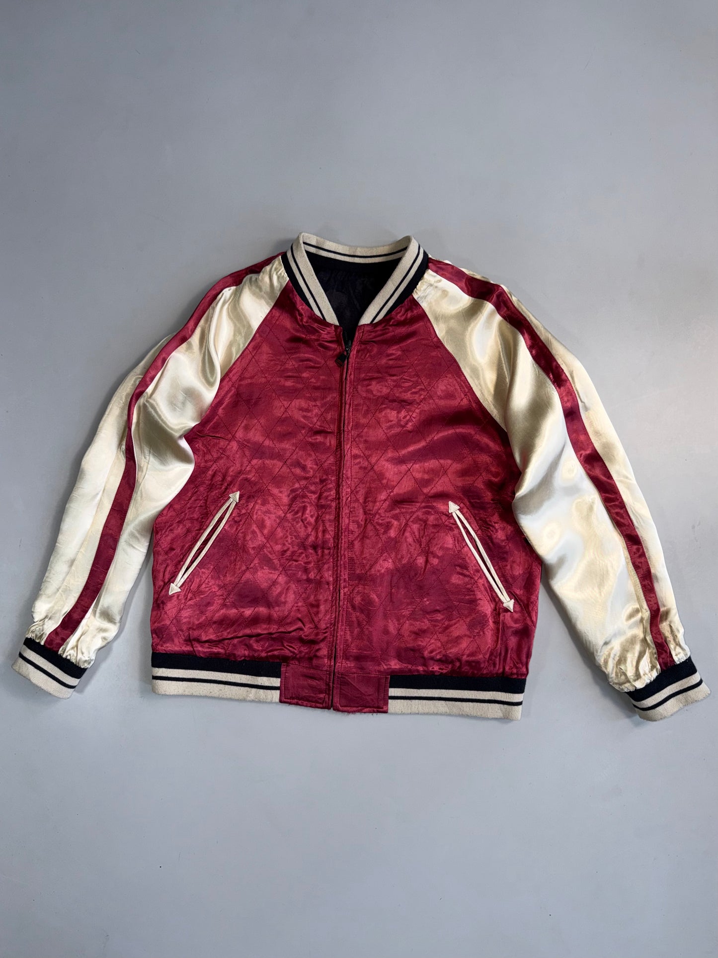 ZReversible Japanese Floral Fully Embroidery Satin Bomber RARE (S/M)