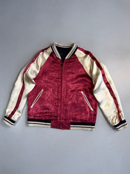 ZReversible Japanese Floral Fully Embroidery Satin Bomber RARE (S/M)