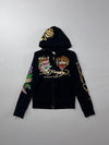 Ed Hardy by Christian Audigier Tiger & True Love Graphic Full-Zip Hoodie  W/ Rhinestones (XS)
