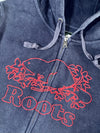 Roots Beaver Logo Full-Zip Hoodie Navy with Red Stripe Trim (S)