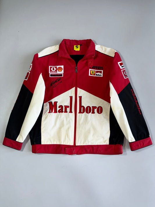 Vintage Ferrari Marlboro F1 Racing Jacket with Vodafone, Shell & Bridgestone Sponsor Patches — Michael Schumacher Signature (XL)