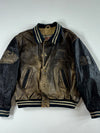 Vintage 90s Redskins “Teddy” Distressed Two-Tone Leather Varsity Bomber Jacket (XL)