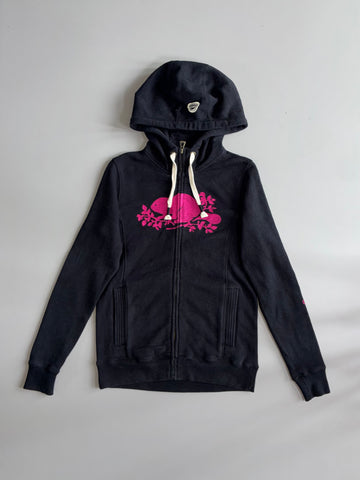 Roots Canada Beaver Logo Zip-Up Hoodie Black Pink Embroidery (XS)