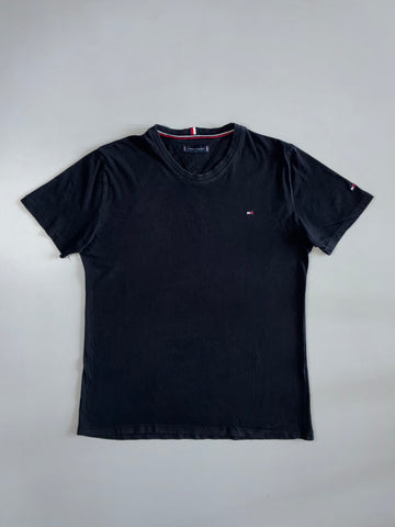 Tommy Hilfiger Black Crewneck Tee Signature Flag Logo (L)