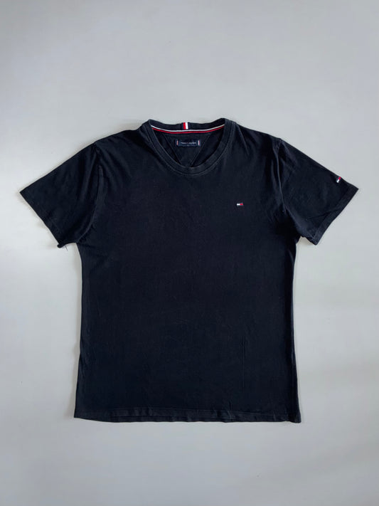 Tommy Hilfiger Black Crewneck Tee Signature Flag Logo (L)