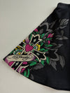 Y2K Ed Hardy Black Rhinestone Tattoo Flare Mini Skirt (L:17) (W :26)