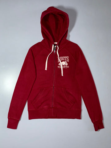 Roots Canada “Toronto” Embroidered Zip-Up Hoodie – Burgundy, (S)