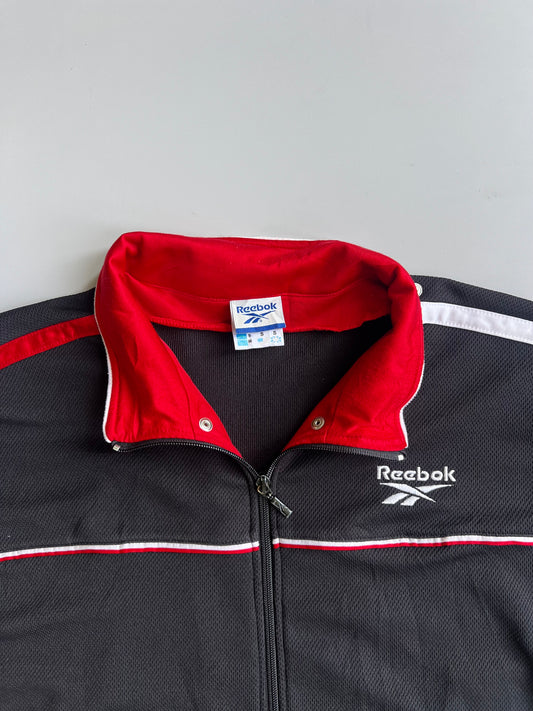 Reebok Vector Logo Colorblock Piped Collar Full-Zip Track Jacket Black Red White (XL/2XL)