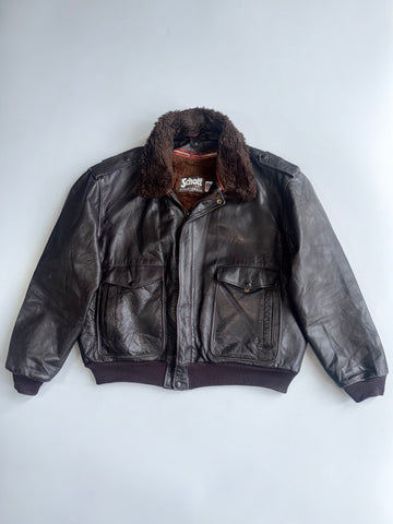 Schott NYC | 184SM G-1 Cowhide Flight Jacket | Pure Leather| (USA Made, Detachable Collar + Liner) (XL/2XL)