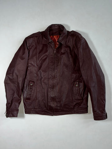 Vintage 80s Leather Jacket – Oxblood Burgundy – Epaulette Collar (M)