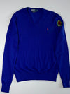 Polo Ralph Lauren | Royal Blue V-Neck Varsity Patch Sweater | (M)