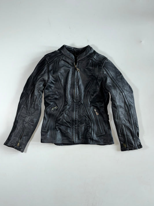 Vintage Bilt Black Perforated Leather Motorcycle Jacket Paded (XS/S)