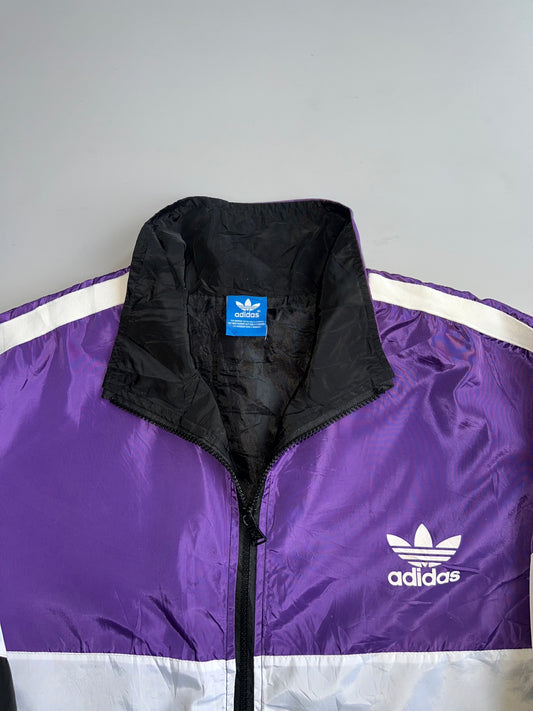 Adidas Originals Purple, White & Black Colourblock Trefoil Windbreaker Jacket(XL)