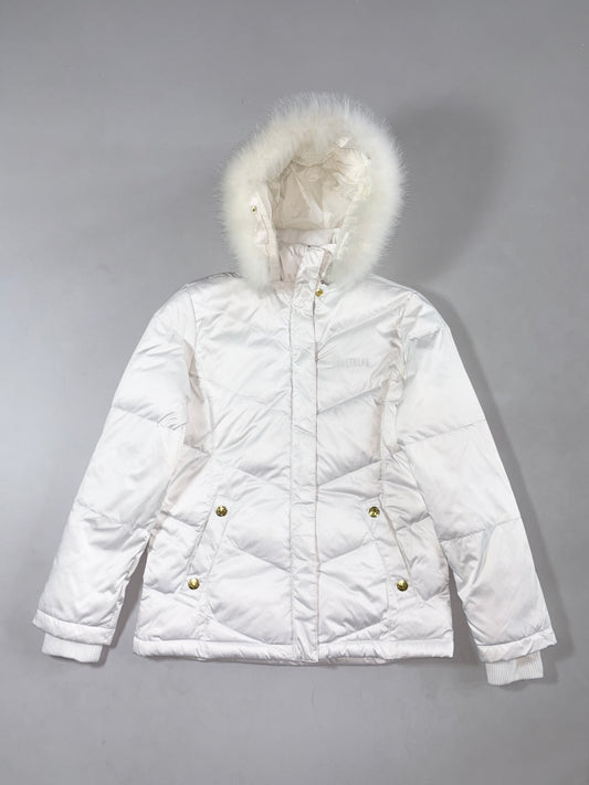 Vintage Edwin Something White Fur Hood Puffer Jacket Women’s (S)