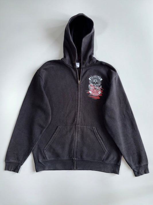 Kategorie C Germania Skull Graphic Washed Black Zip-Up Hoodie (L)