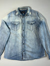 Armani Jeans Acid Wash Denim Western Snap Shirt – Light Blue | (S)