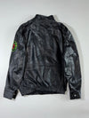 Black Leather-Look Zip-Up Biker Jacket with Sleeve Patch – (L/XL)