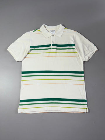 Y2K Adidas White Green Striped Polo T-Shirt (L)