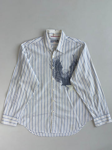Vintage Guess Co. Eagle Print Striped Button Up Shirt (XL)