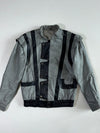 Vintage Silver & Black Leather  (Detechable Arms) Panel Bomber Jacket (S)