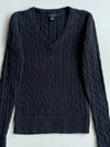Tommy Hilfiger Black Cable Knit V-Neck Sweater (XS)