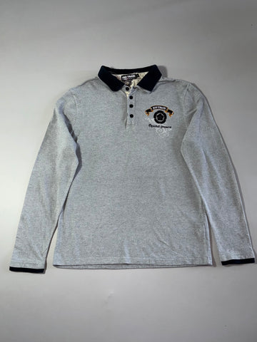 Big Train Osaka Japanese Graphic Long Sleeve Polo Shirt – Grey (L)