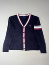 Fred Perry Tipped Cotton Pique V-Neck Cardigan  Navy/Maroon (M)