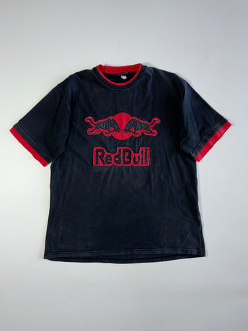 Vintage Red Bull Black & Red Ringer Appliqué Logo T-Shirt (L)