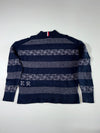 Tommy Hilfiger Navy Jacquard Knit Mock Neck Sweater – Spellout "HILFIGER" – (2XL)
