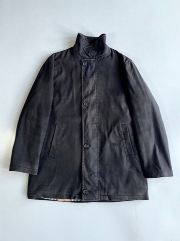 Burberry London Trench/Car Coat – Black with Nova Check Lining (XL)