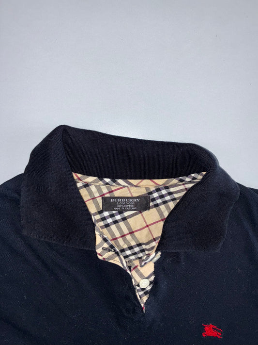 Burberry London Polo Shirt | Nova Check Placket | Black | Made in England (XS)