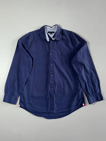 Tommy Hilfiger Navy Button-Down Shirt – Oxford Contrast Collar Pocket Shirt (L)