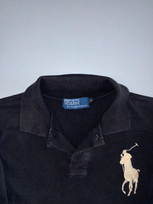 Polo by Ralph Lauren Big Pony #3 Gold Embroidered Long Sleeve Pique Polo Shirt Black (M)