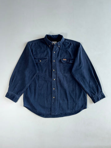 Carhartt Navy Twill Button-Down Work Shirt – Twin Flap Pockets, 100% Cotton (2XL)