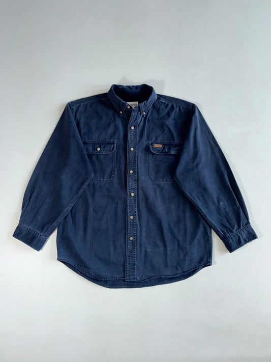 Carhartt Navy Twill Button-Down Work Shirt – Twin Flap Pockets, 100% Cotton (2XL)