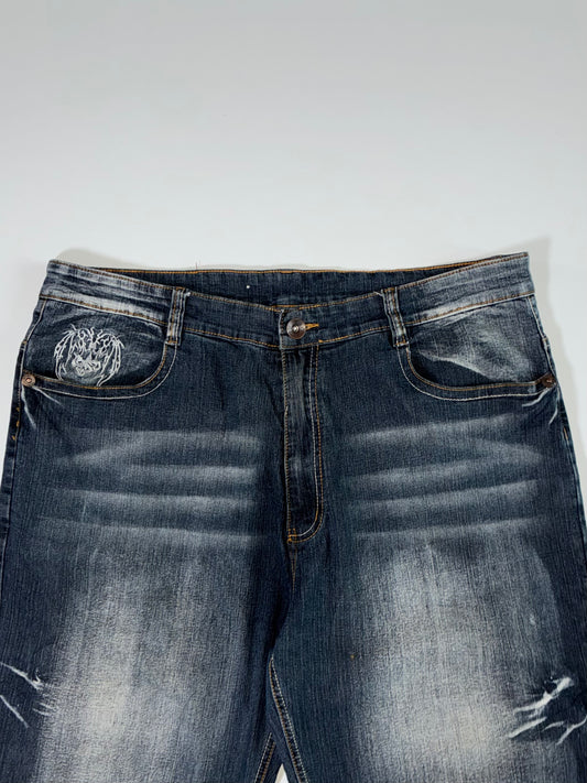 Y2K Dark Wash Embroidered Denim Jeans (W:38|L:38)