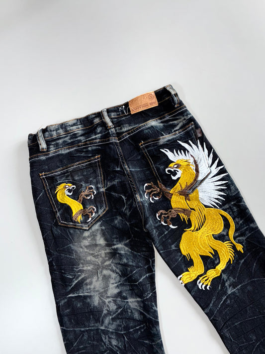 Happy Hope Denim “Griffin” Embroidered Acid Wash Jeans (W:28 |L:40)