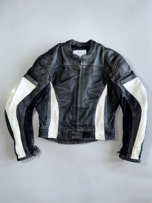 Austsales Direct Black White Leather Racing Jacket (Paded)(M)
