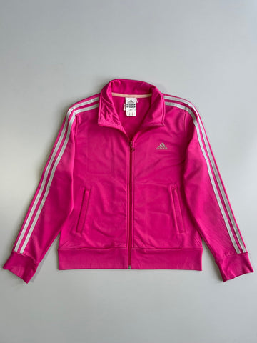 Adidas Women’s Hot Pink Full Zip Track Jacket White 3-Stripes Silver Logo Y2K (S)