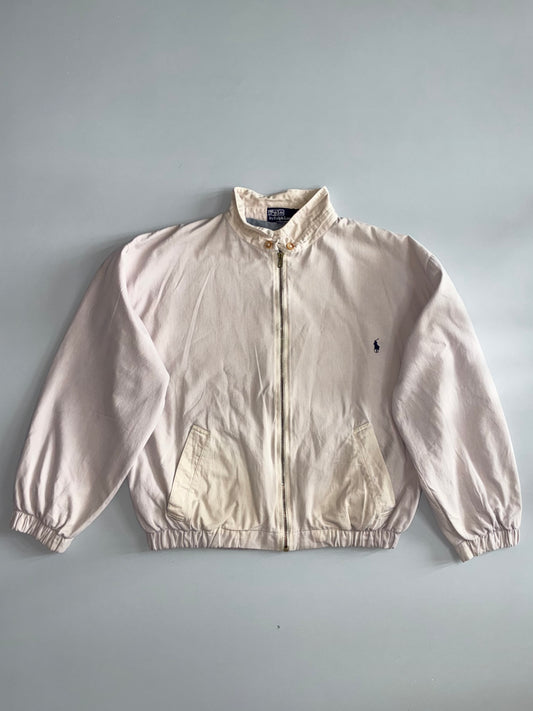 Polo Ralph Lauren Vintage Cream Off White Harrington Bomber Jacket Gold Zip Embroidered Pony Have Yellow Marks(L)