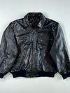 Vintage 90s Black Leather Bomber Jacket with Zip Chest Pockets (XL/2XL)